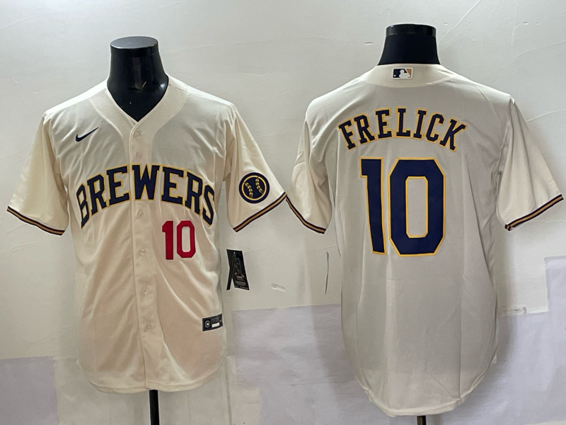 Men Milwaukee Brewers #10 Frelick cream Nike MLB 2025 Jersey 005